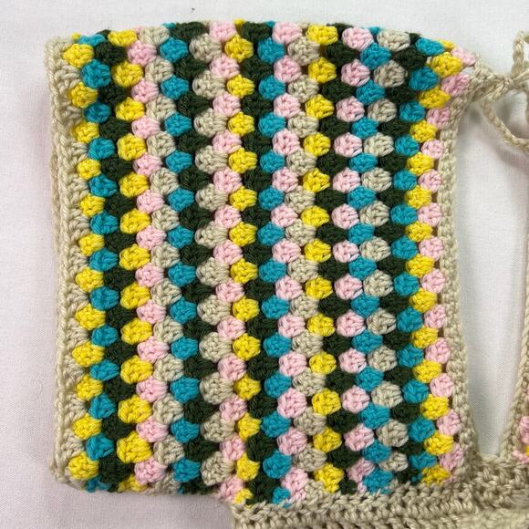 Handmade Crochet Granny Square Shrug Bolero XXS Tie Back Boho Festival Crop Top - Picture 5 of 11